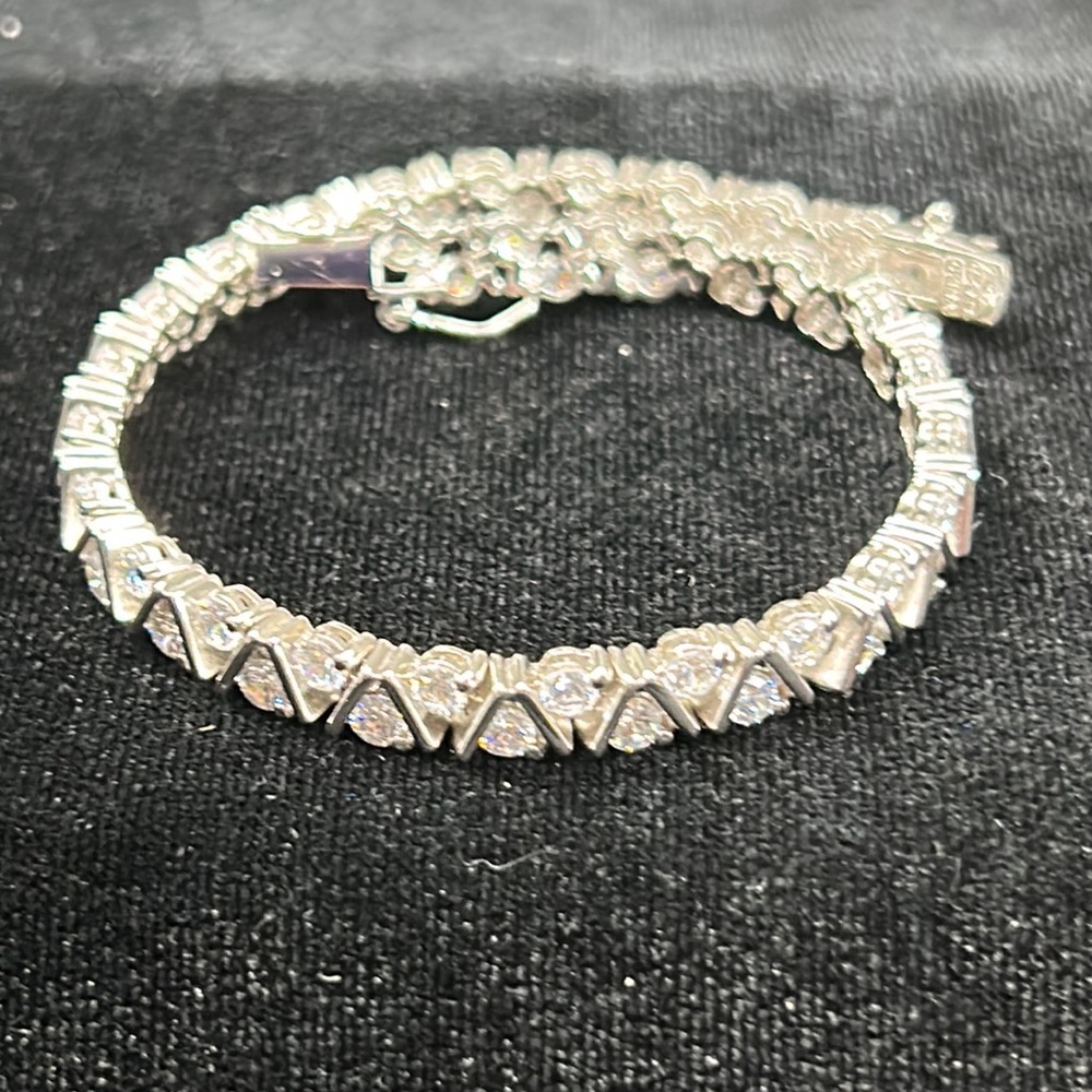 #43 Vintage Silver & Cubic Zirconia Tennis Bracelet, 7.5"